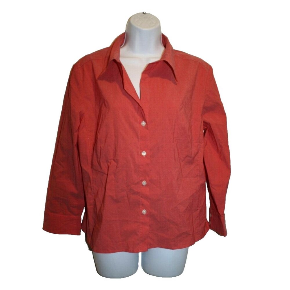 New York & Co Womens Shirt Top Blouse Long Sleeve Coral Button Front Large  NEW